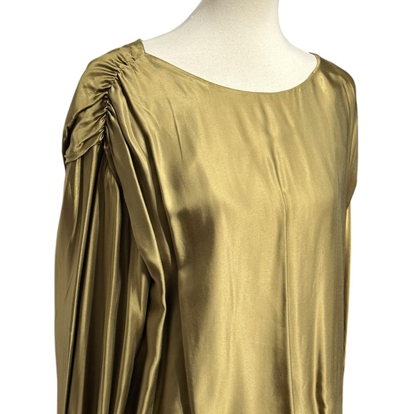 NWOT Anthropologie Balloon Sleeve Silky Blouse Olive Green Keyhole Back XL - Picture 7 of 12